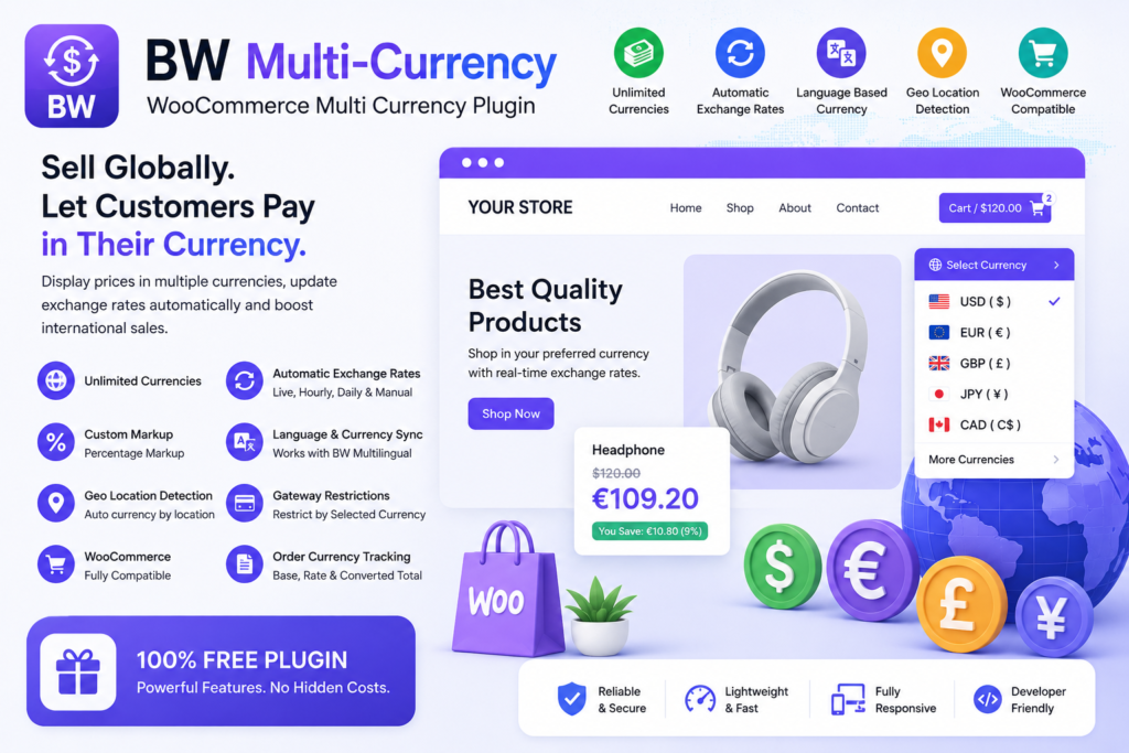 BW Multi-Currency &ndash; Gratis WooCommerce Multi-Valuta Plugin